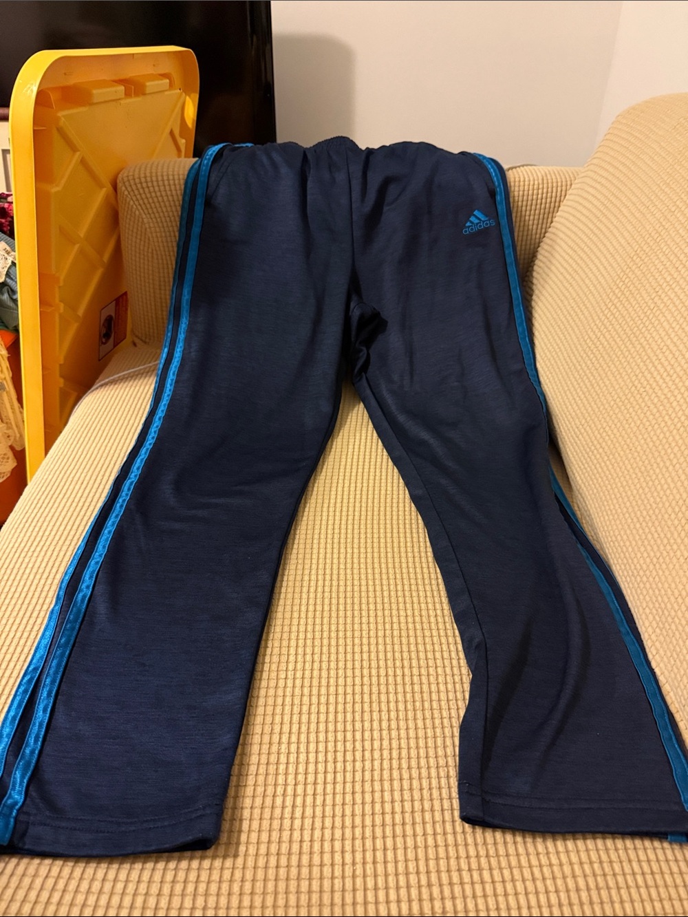 Adidas kids Navy Blue Track Pants with Light Blue Stripe